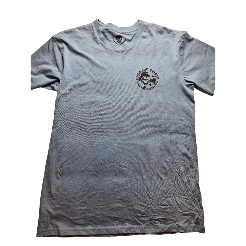 Haggard Pirate Mens Large T-Shirt Blue Three Sheets To The Wind Skeleton Graphic